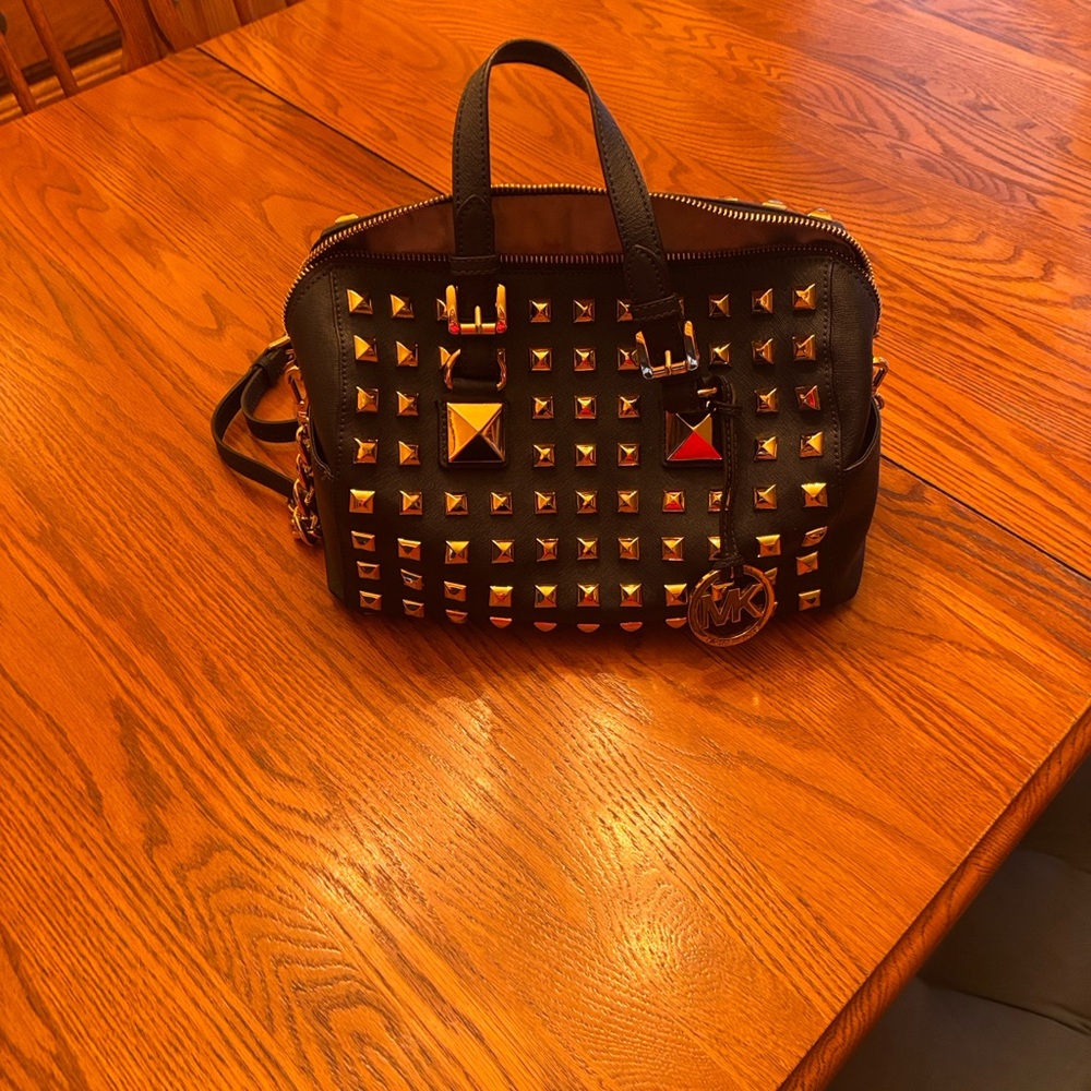 Like New…..Michael Kor’s Grayson Navy with Gold Studded Handbag